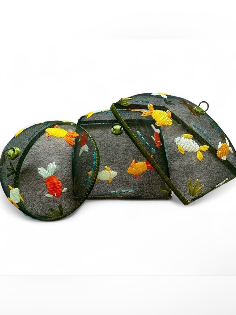 Vintage 3 Set Screen Mesh Food Cover Picnic Accessory Tropical Fish Beach Theme